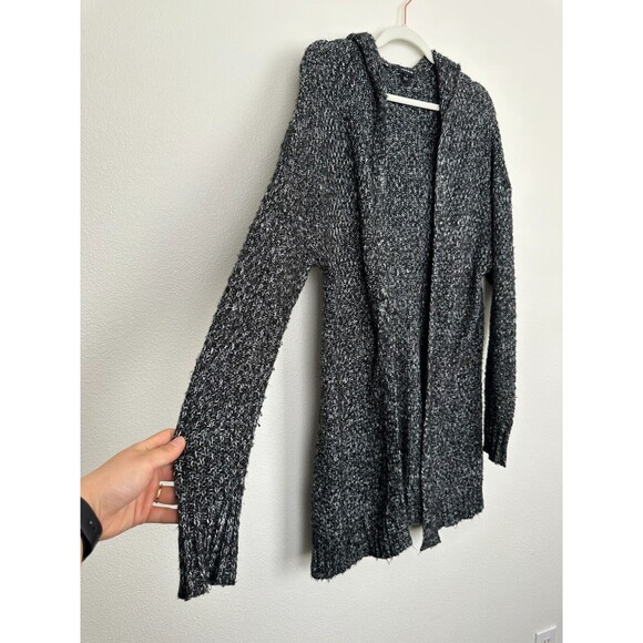 Torrid Women's Knitted Long Line Cardigan Open Front Hooded Black White Sz 1X - Picture 4 of 9